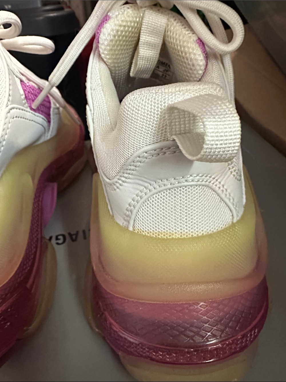 Balenciaga White and Pink Triple S Chunky Sneakers - Picture 14 of 16